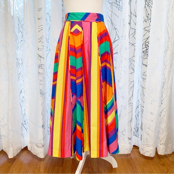 FARM Rio Dresses & Skirts - FARM RIO BRUNAS COLORFUL STRIPES COTTON MIDI SKIRT